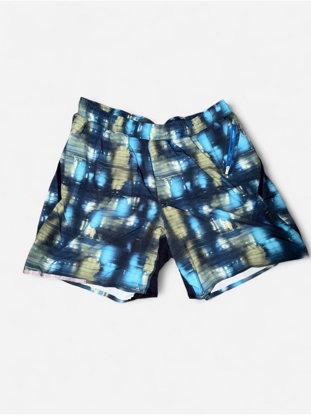 lululemon athletica Men's Blue and Green Tie-Dye Athletic Running Shorts